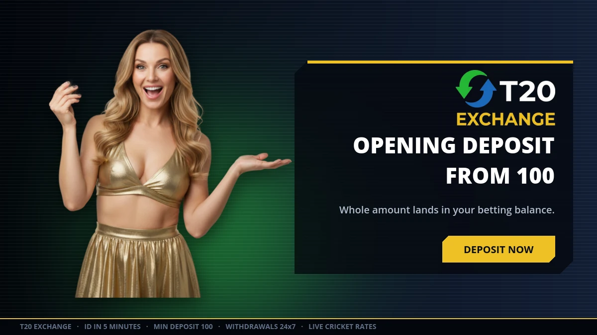T20 Exchange opening deposit from 100 rupees credited in full to the betting balance