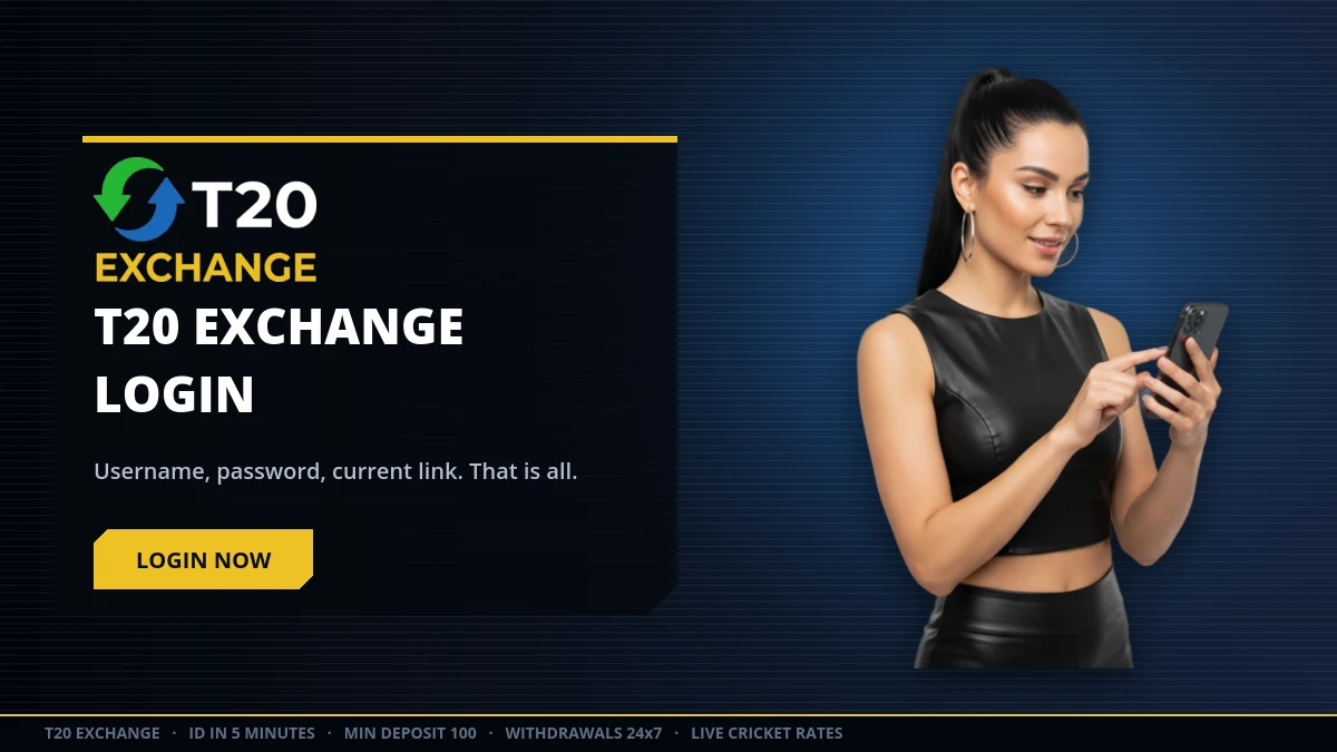 T20 Exchange login screen on a mobile phone with username and password fields